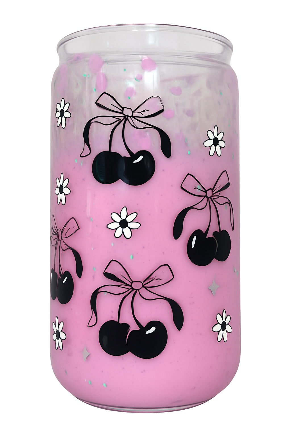 Cherry Bow Pink And Black Glitter Lava Cup