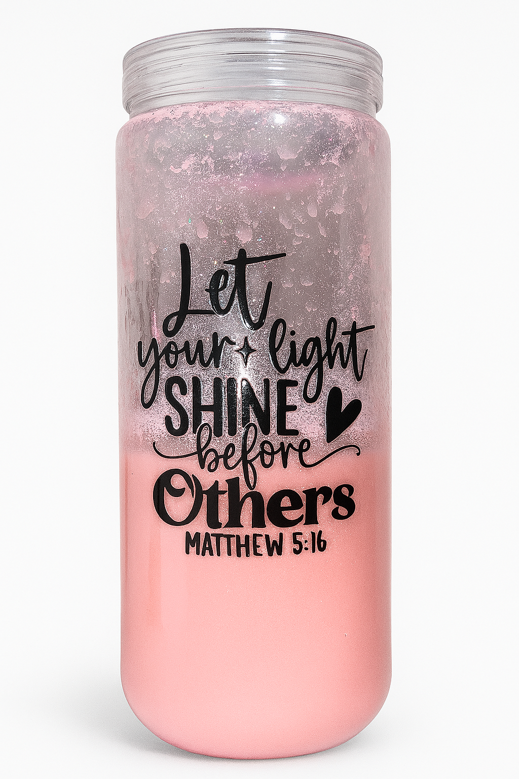 Let Your Light Shine Before Others Pink Glitter Lava Cup