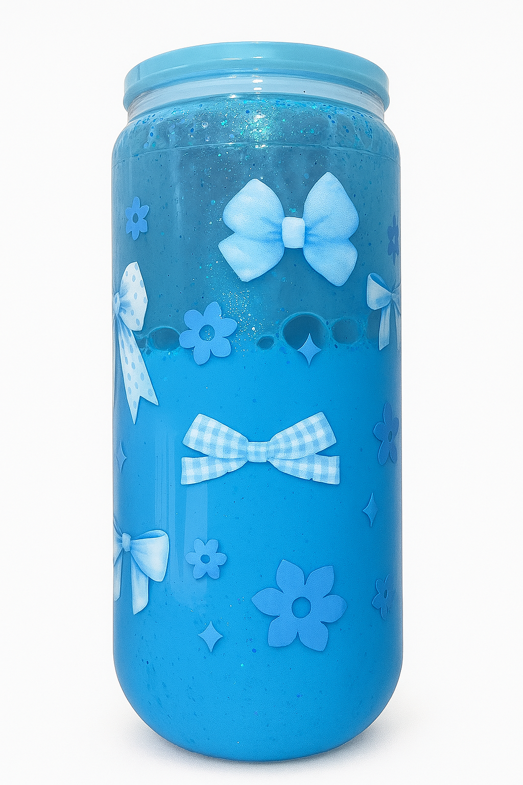 Blue Flower and Bow Glitter Lava Cup