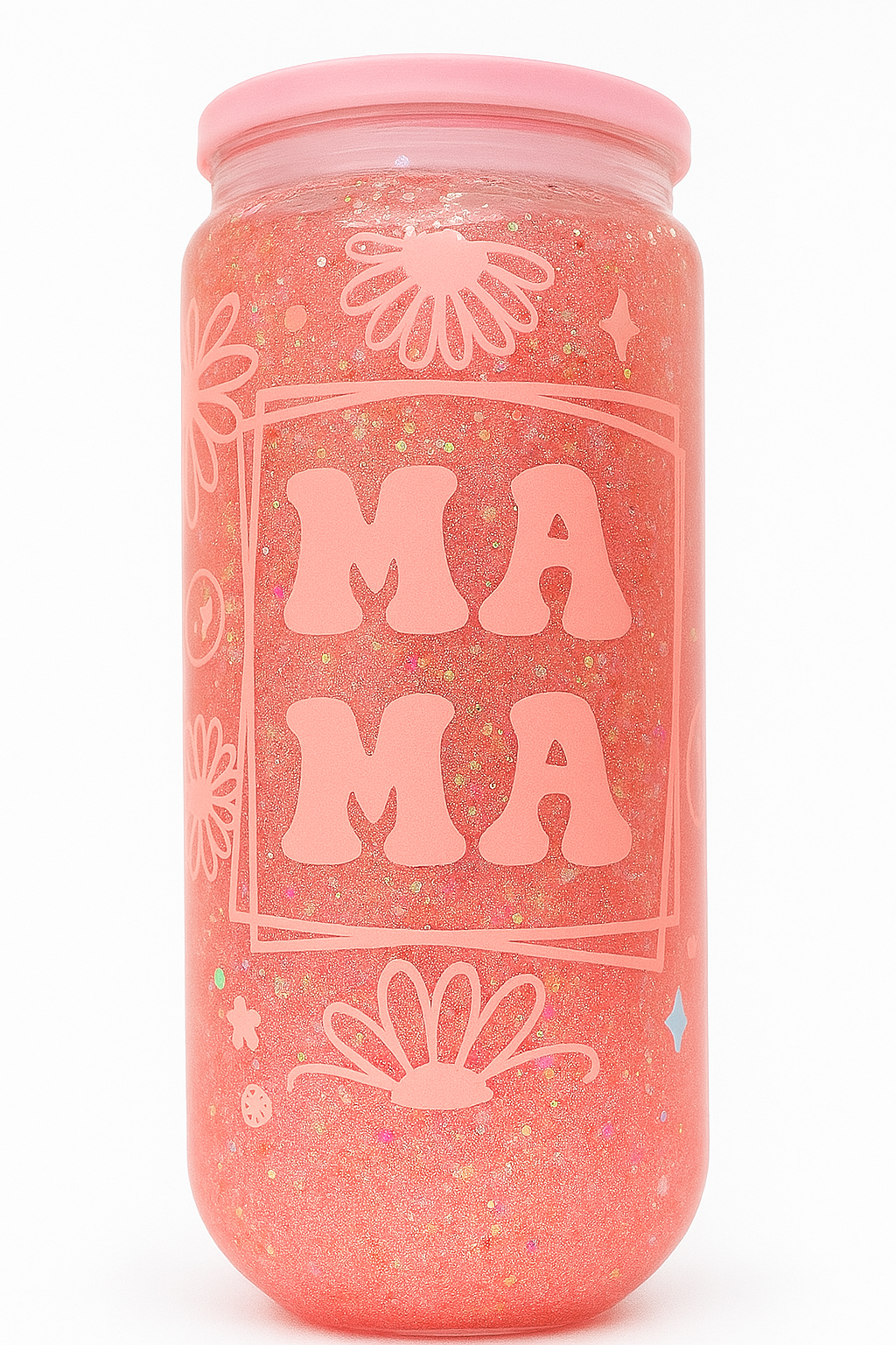 Mama Flower Peach Glitter Snow Globe Cup
