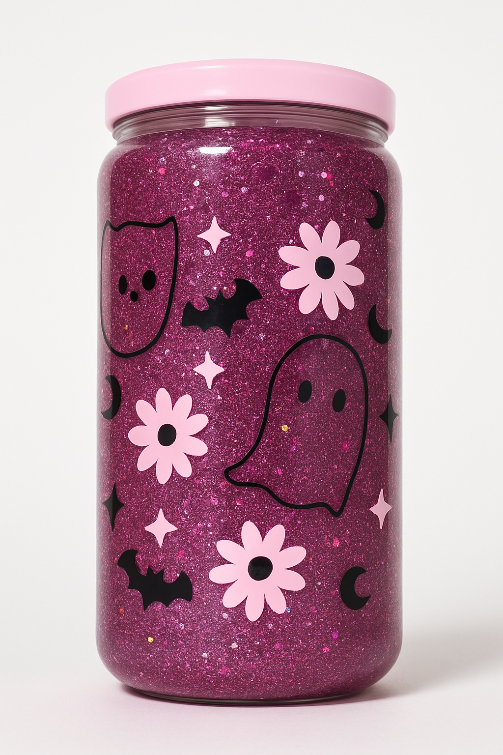 Ghost and Flower Snow Globe Pink Glitter Cup