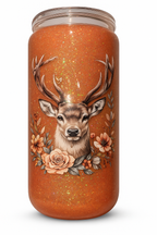 Deer and Flowers Peach Glitter Snow Globe Cup
