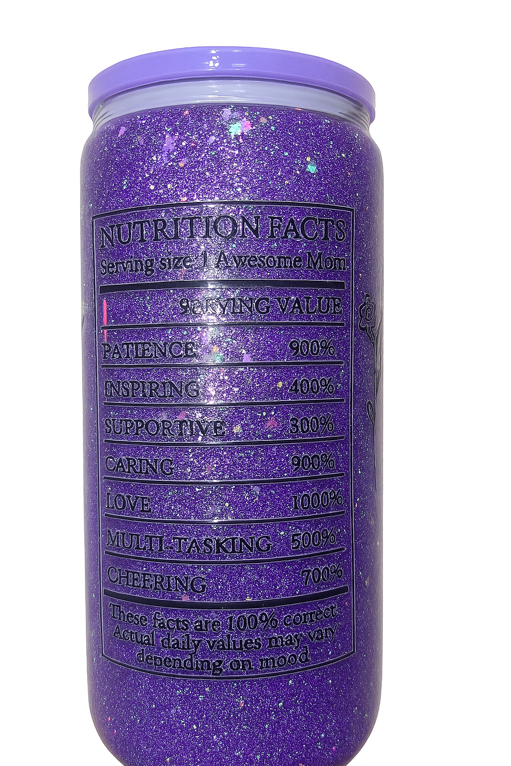 Best Mom Ever Cup with Nutrition Facts Purple Snow globe Cup