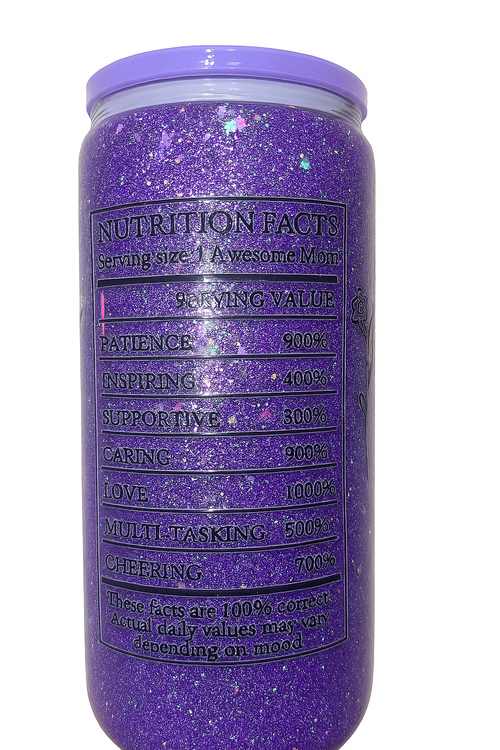 Best Mom Ever Cup with Nutrition Facts Purple Snow globe Cup
