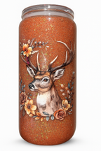 Deer and Flowers Peach Glitter Snow Globe Cup