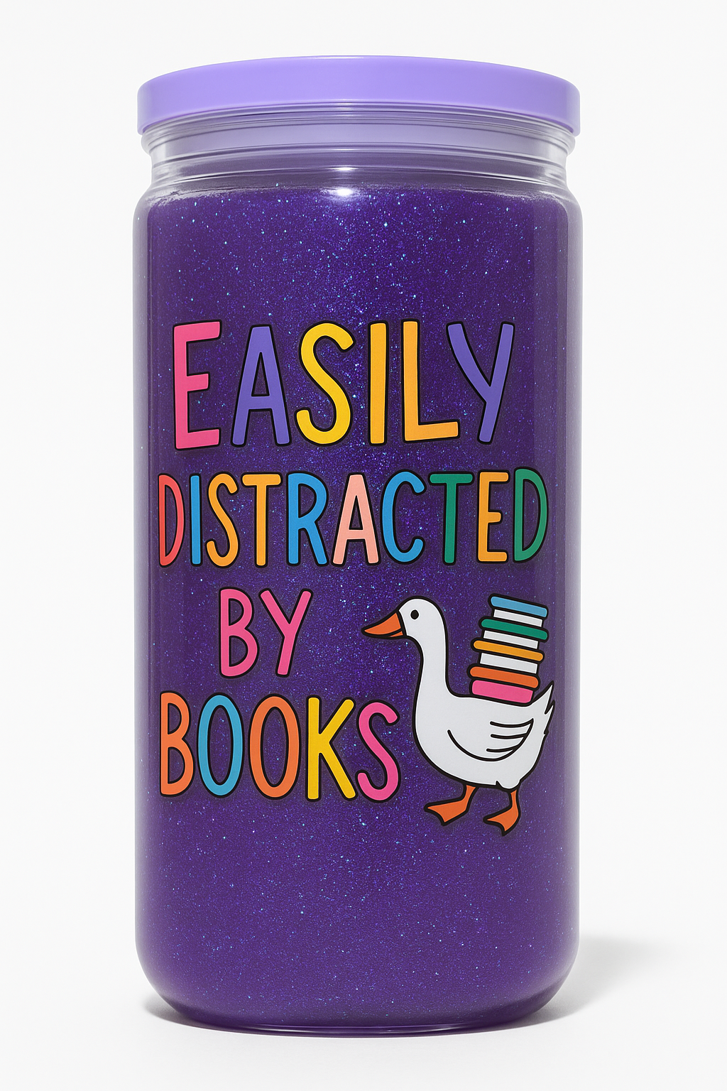 Easily Distracted by Books Goose Purple Glitter Lava Cup