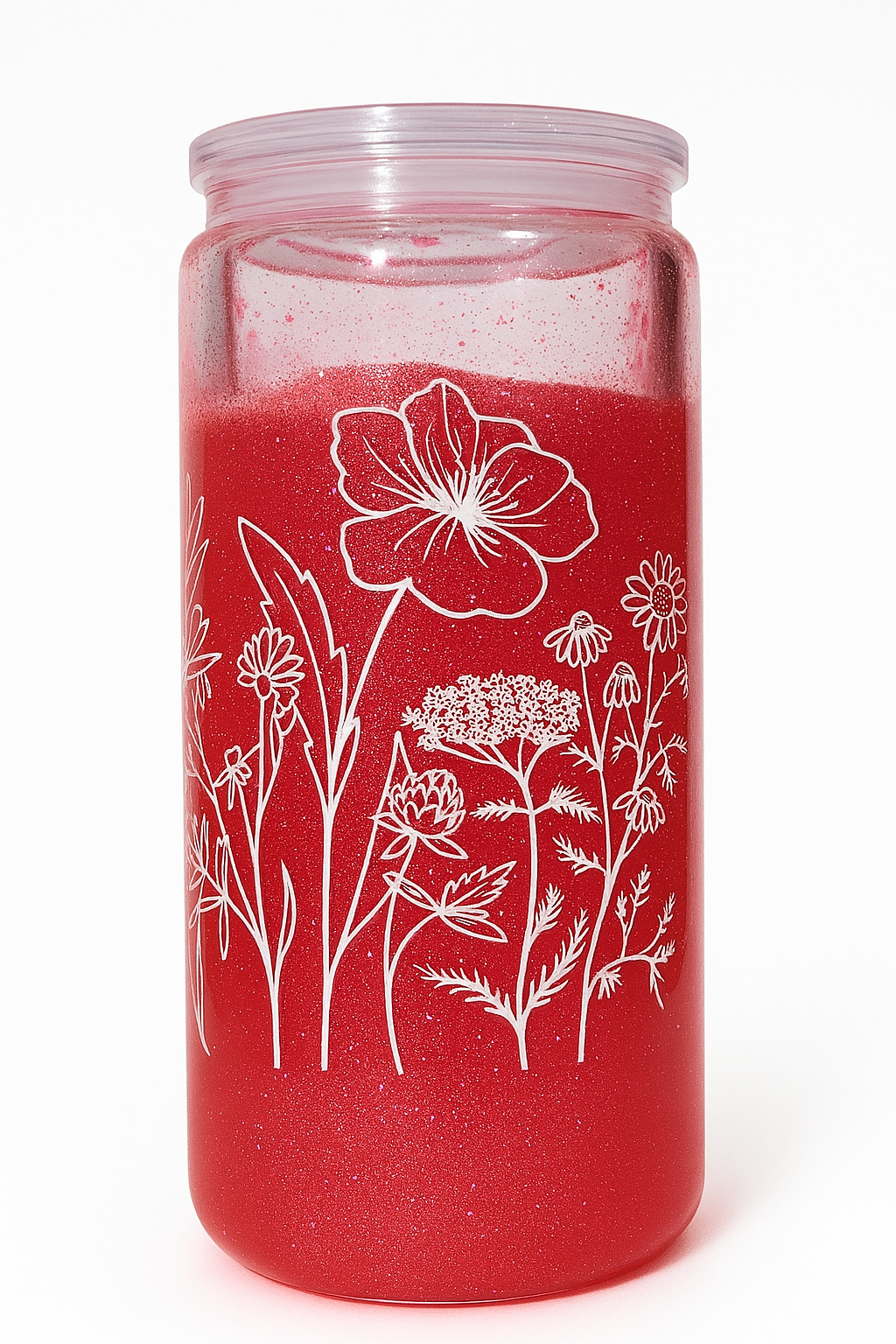 Pink Flower Glitter Lava Cup
