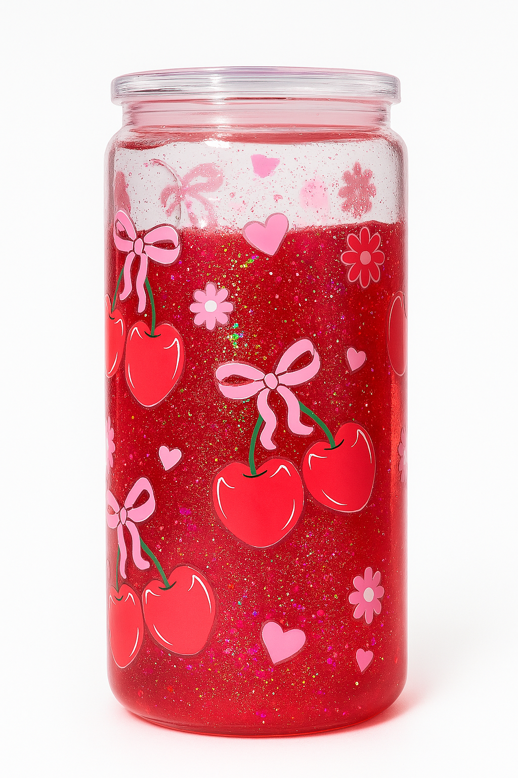 Red Cherry and Bow Glitter Lava Cup